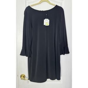 LAUNDRY by SHELLI SEGAL BLACK SHIFT DRESS WITH TULIP SLEEVES NWT LARGE
